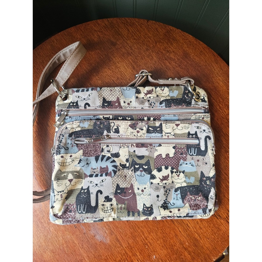 Whimsical smiling Cat Print Tapestry Crossbody Bag‎ Purse